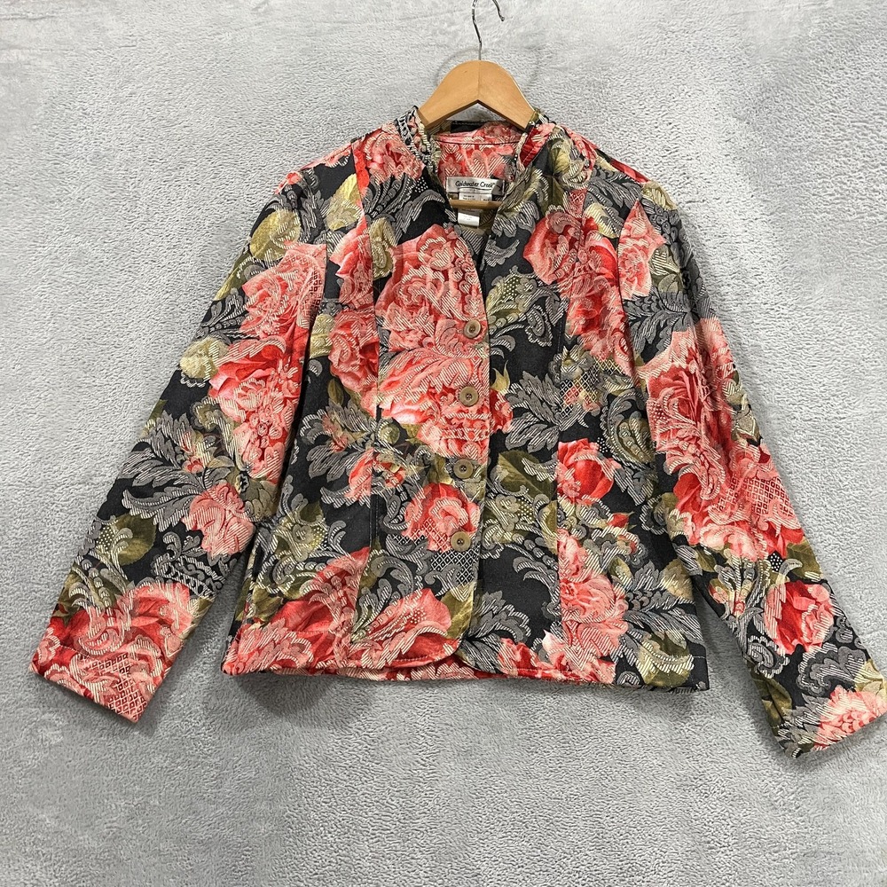Vintage Coldwater Creek Jacket Women PM Tapestry Embroidered Floral Blazer 90s‎